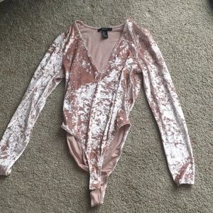 Velvet body suit, low v for neck